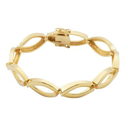 Women'S 18Kt Gold over Brass High-Polish Elong Link Bracelet, 7.5"