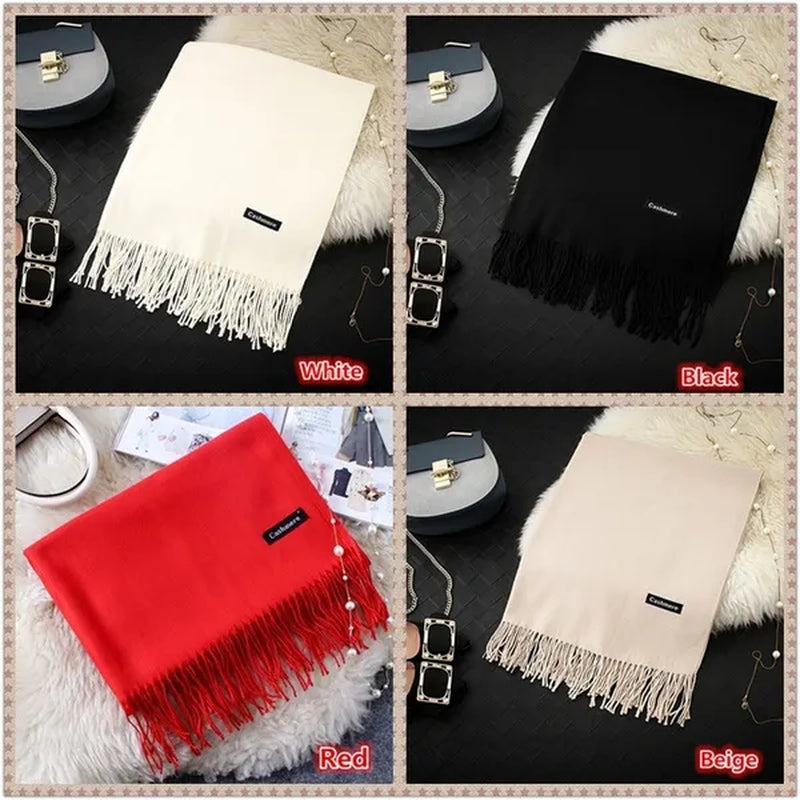 12 Colors Fashion Women Solid Color Simulated Cashmere Scarves with Tassel Lady Autumn Winter Keep Warm Thick Section Long Scarf Female Shawl  Christmas Gifts