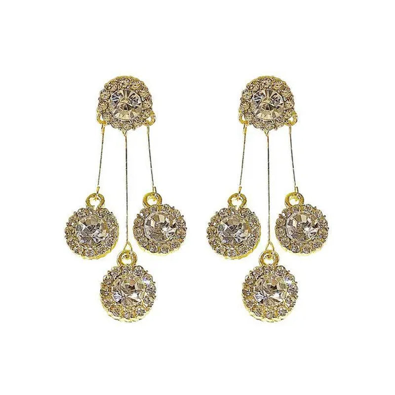 New Luxurious round Rhinestone Tassel Dangle Stud Earrings for Women Shiny Temperament Gold Silver Color Earrings