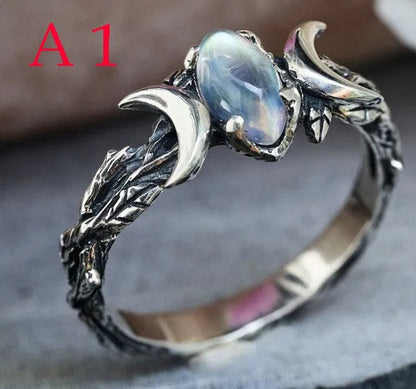 2 Style 1pcs US European Vintage Women Fashion Simple Vintage Bohemian Jewelry Vintage  Moonstone Zircon Moon Ring Ladies Engagement Wedding Ring Anniversary Party Ring Christmas Gift Jewelry Ring Size US4-12