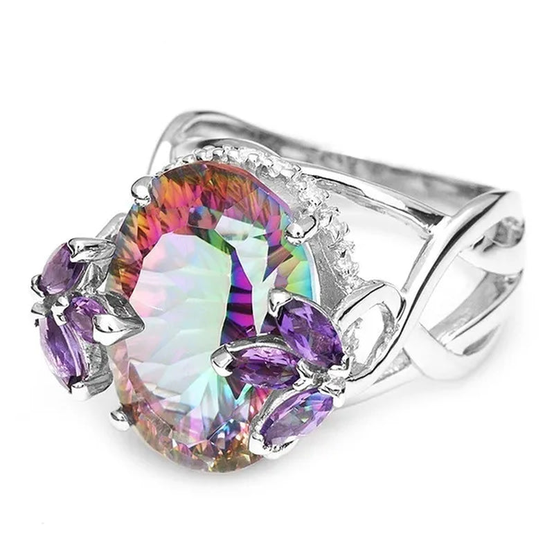 10Ct Concave Mystic Fire Rainbow Topaz Cocktail Ring
