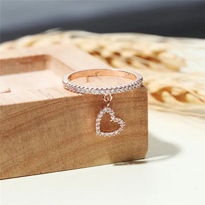 Noval Pendant Ring 18K Rose Gold Rare Diamond Love Heart Adorn Bridal Jewelry Family Memorial Gift