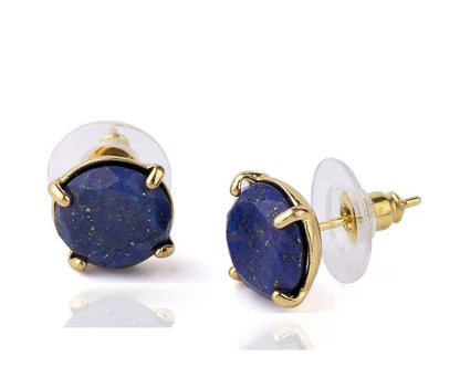 Real Natural Stones Lapis Lazuli Earrings round Faceted Stud Earrings Gold-Filled Genuine Gemstone - USA  (Lapis-Lazuli)