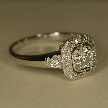 925 Sterling Silver Art Deco Inspired CZ Diamond White Sapphire Wedding Ring for Women Bridal Jewelry