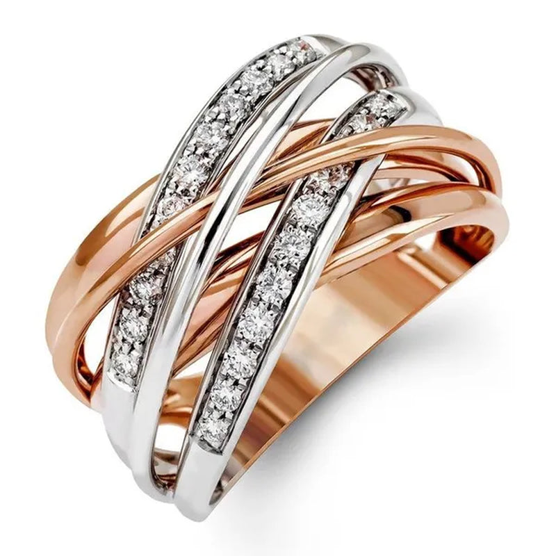 Exquisite Elegant Women Fashion Two-Tone Ring White Zircon Ring Princess Bride Creative Engagement Wedding Jewelry Anniversary Christmas Gift Ring Jewelry Size US5-11