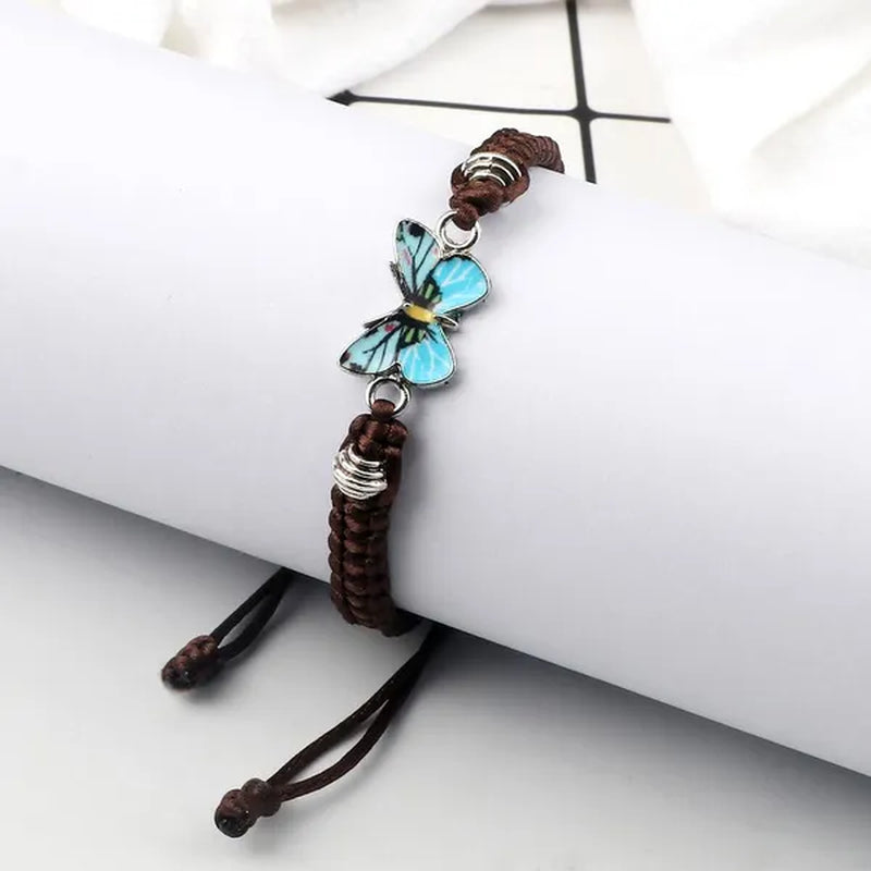 2022 Hot Adjustable Braided String Bracelet for Women Grey Butterfly Pendant Handmade Charm Bangles Fashion Girl Jewelry