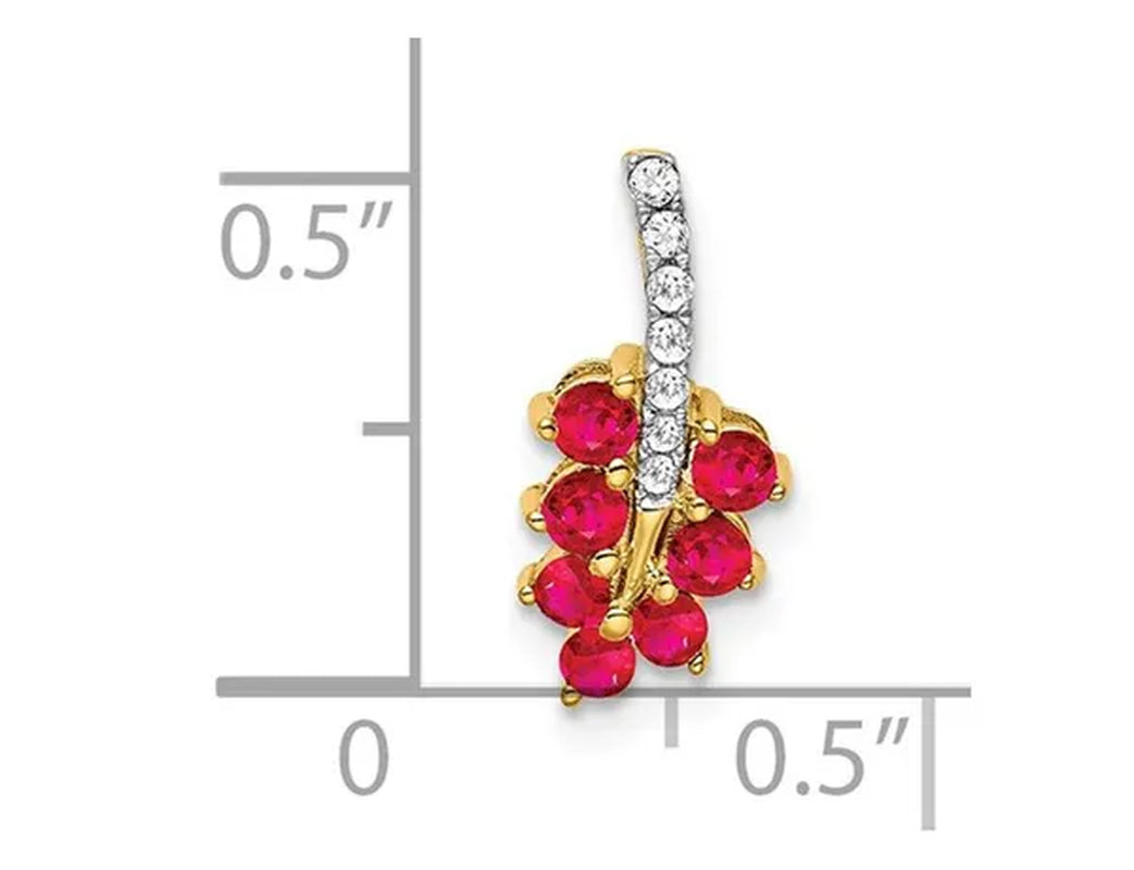 3/10 Carat (Ctw) Natural Ruby Vine Leaf Charm Pendant Necklace in 14K Yellow Gold with Accent Diamonds and Chain