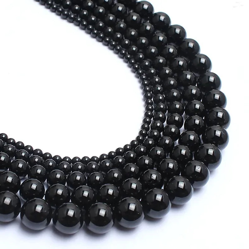 Natrual Round Stone Beads Genuine Black Tourmaline Stone Beads for Jewelry Making Bracelet Necklace 15inches 4/6/8/10/12mm