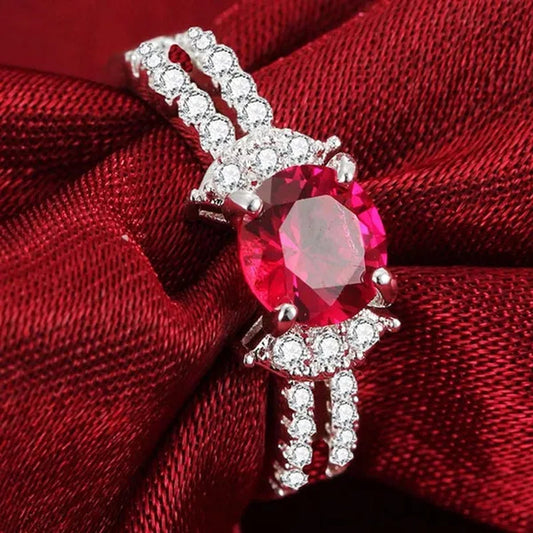 Silver Ruby Birthstone Gemstones Engagement Wedding Anniversary Heart Ring