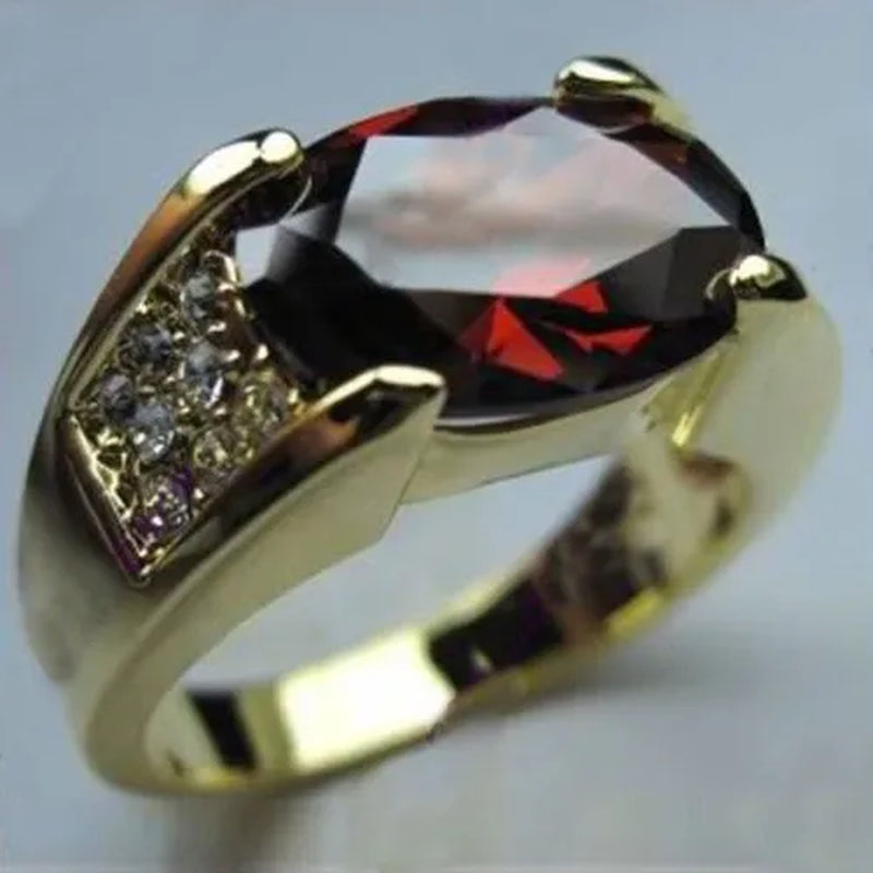Size 5-11 Classic Men'S Ruby CZ 18K Golden Plated Band Ring