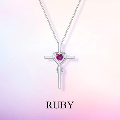 Birthstone Cross Necklace for Women Birthstone Necklace Heart Infinity Cross Pendant Necklace Fine Jewelry Christmas Valentines Day Gifts Birthday Holiday Gifts for Her, 16"+2" Inches