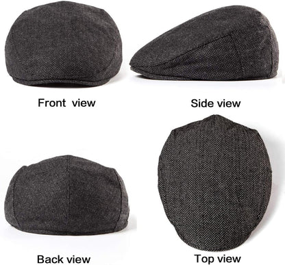 2Pack Adjustable Newsboy Hats for Men Flat Cap Irish Cabbie Wool Blend Tweed