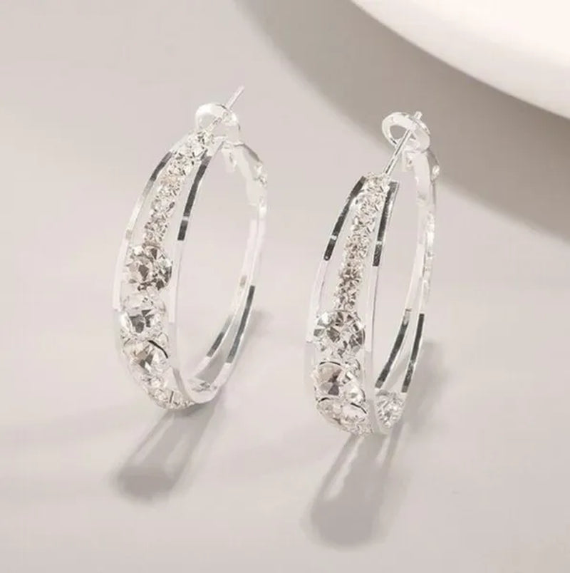 European and American Fashion Hoop Earrings Women'S Earrings Micro-Inlaid White Zircon Delicate Earrings Romantic Valentine'S Day Gift Engagement Earrings Wedding Earrings Anniversary Women'S Jewelry