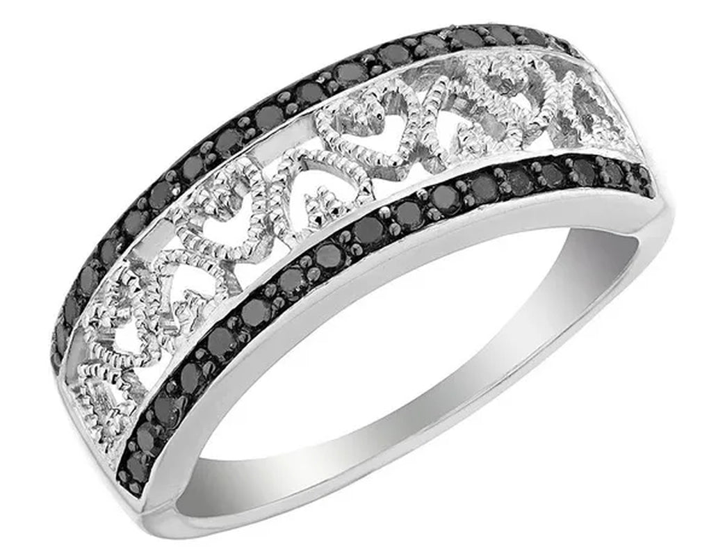1/4 Carat (Ctw) Black Diamond Heart Ring in Sterling Silver