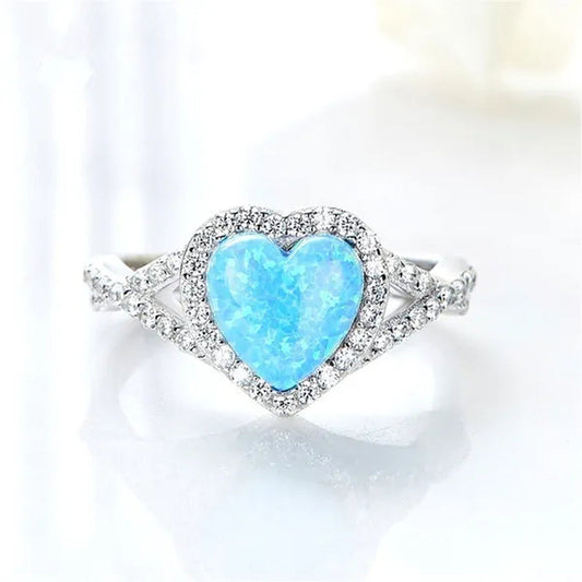 Women'S Fashion White Sapphire Gemstone Rhinestone Heart Turquoise Rings for Women Elegant Diamond Wedding Engagement Party Banquet Ring Size 5-12