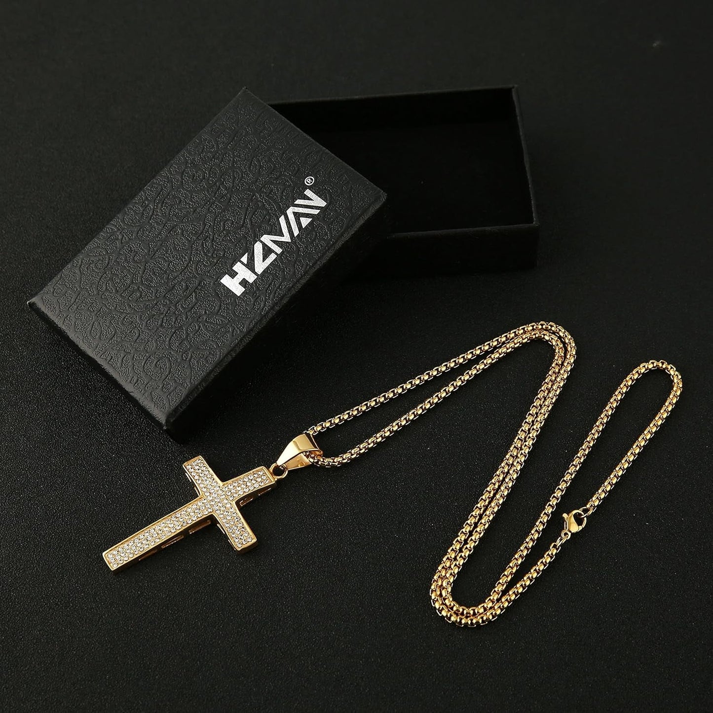 Mens Iced Out Cross Cz Inlay Pendant 18K Gold Plated Stainless Steel Hip-Hop Necklace 24"