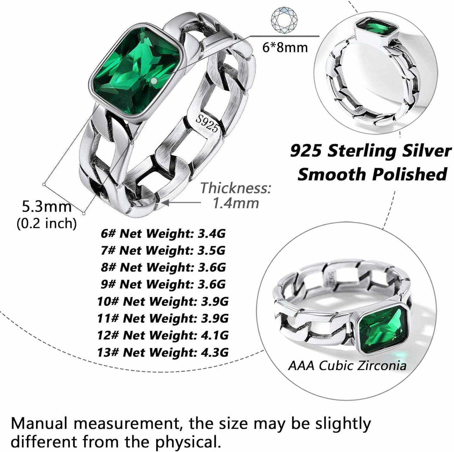 Cuban Link Chain Band Ring with CZ Sterling Silver Jewelry Wedding Engagement Gift with Delicate Packaging