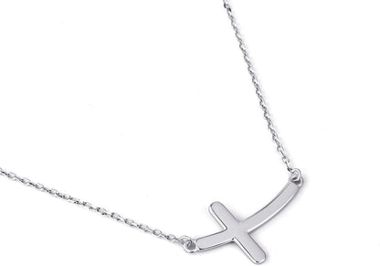 925 Sterling Silver Concise Sideways Cross Pendant Necklace Choker for Women Christian Jewelry