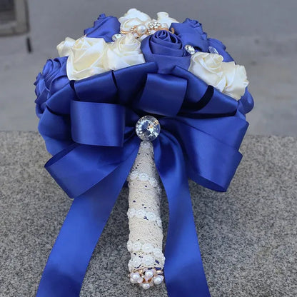 21CM Silk Rose Wedding Flower Bouquet Pearl Rhinestone Brooch Bouquet Bride Bridesmaid Holding Flowers Wedding Party Shooting Props