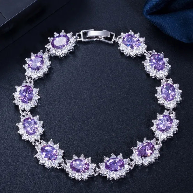 GLORIYA Summer New Bracelets Bangles for Women Red Cubic Zirconia Stone 925 Sterling Silver Plated Fashion Style Jewelry（Size :18 cm）