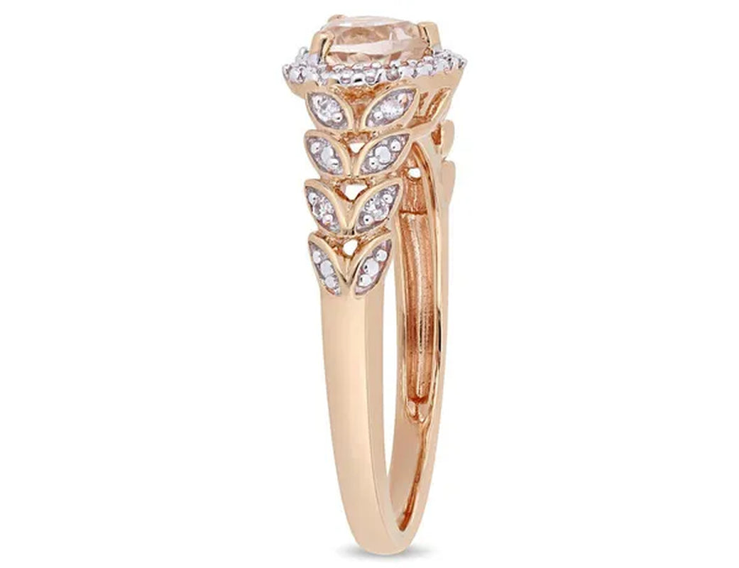 1/2 Carat (ctw) Morganite Heart Promise Ring in 10K Rose Pink Gold with Diamonds