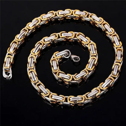 Men‘s Fashion Necklace Stainless Steel Silver Gold Box Byzantine Chain Necklace 18inch-26inch