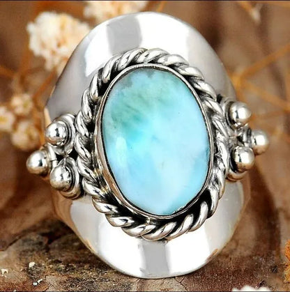 Vintage 925 Silver Ring Boho Blue Stone Statement Spinner Ring Meditation Statement Jewelry