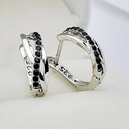 Simple Classic Earrings 925 Sterling Silver Black Sapphire Cross Stud Hoop Earrings Wedding Jewelry Gifts for Women