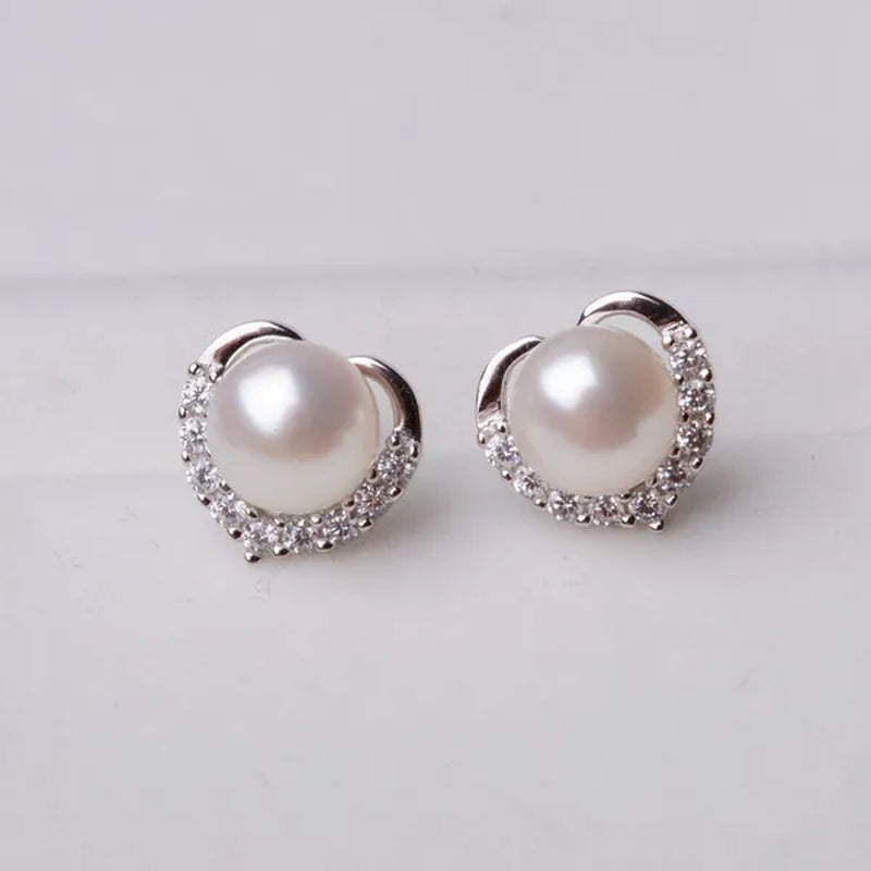 2021 Trendy Fashion Women's S925 Silver  Exquisite Pearl Heart-shaped Diamond Crystal Earrings Prevent allergy Jewelry
