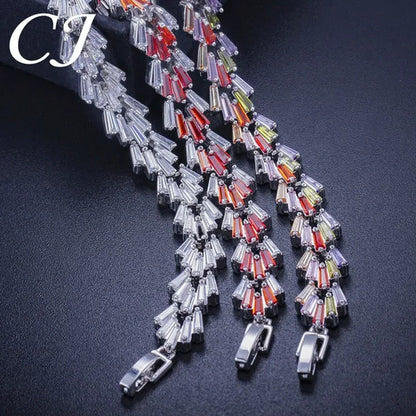 CANDICE New Trendy Sterling Silver Hand Bangle Jewelry Noble Rectangle Purple Crystal Women Tennis Bracelets With White Zirconia