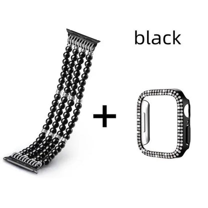 Diamond Case + Pearl Strap for Apple Watch Strap 49Mm 40Mm 44Mm 41Mm 45Mm 38Mm 42Mm 40Mm Iwatch Series 9 Ultra 8 7 6 5 4 3 2 1 SE