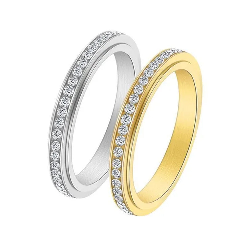 3mm Wide Titanium Steel Exquisite Thin Spinner Ring Inlay Single Row Rhinestones for Women Men Luxury Fashion Fine Stackable CZ Rings Engagement & Wedding Band Silver / Black / Gold / Multicolor / Rose Gold US Size 5-12