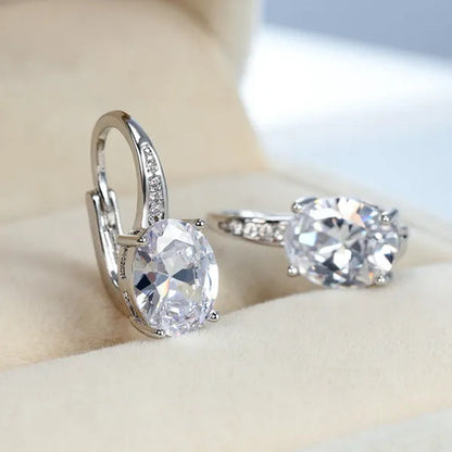 1Pair 925 Sterling Silver 14K White Gold Hoop Earrings New Fashion Oval Cut Aquamarine Amethyst Topaz Sapphire Diamond Earrings Drop Dangle Earrings Gift