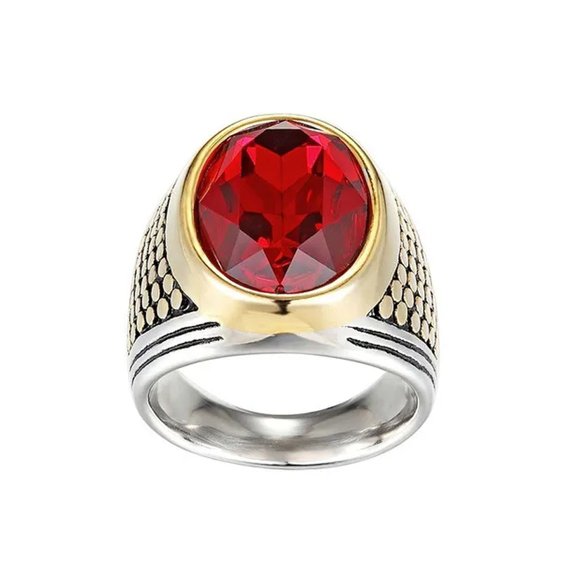 Business Men's Fashion Ring Red Zircon Ring Wedding Engagement Party Jewelry