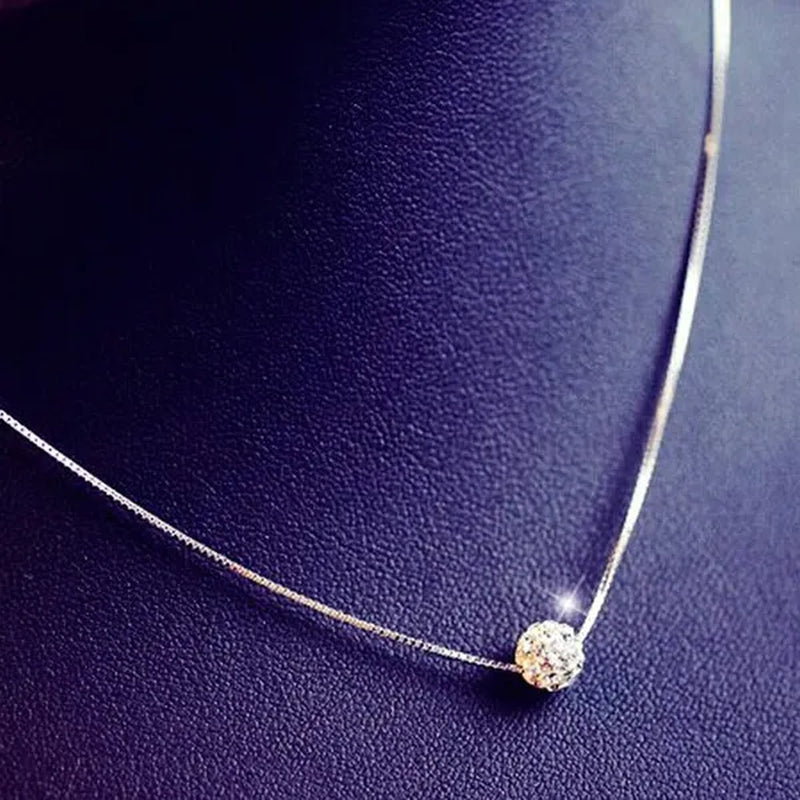 Women'S Fashion 925 Sterling Silver Ball Pendant Crysta Diamond Choker Necklace Jewelry