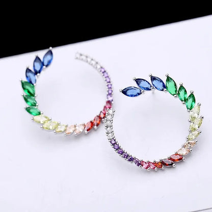 CANDICE Brilliant Yellow Green Blue Stones Prom Party CZ Crystal Big Stud Earrings Pave Setting Trendy 18K White Gold Plated round Ear Jewelry for Women