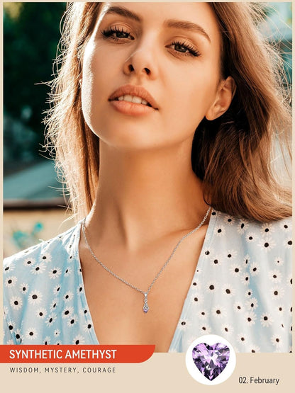 925 Sterling Silver Birthstone Necklace for Women, Round/Celtic Knot Gemstone Pendant Necklaces Dainty Crystal Jewelry Birthday Gifts for Mom Wife Her with Gift Box