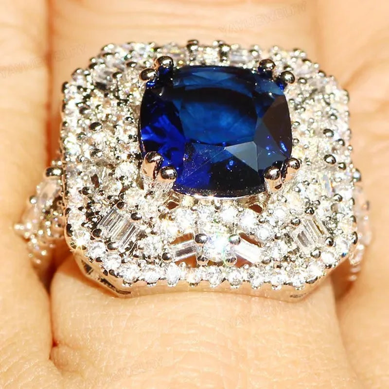 Luxury Silver White Sapphire & Ruby Ring Natural Gemstones Sapphire Ring Birthstone Engagement Rings Wedding Anniversary Bride Women Bowknot Princess Cross Flower Ring Size 6 7 8 9 10