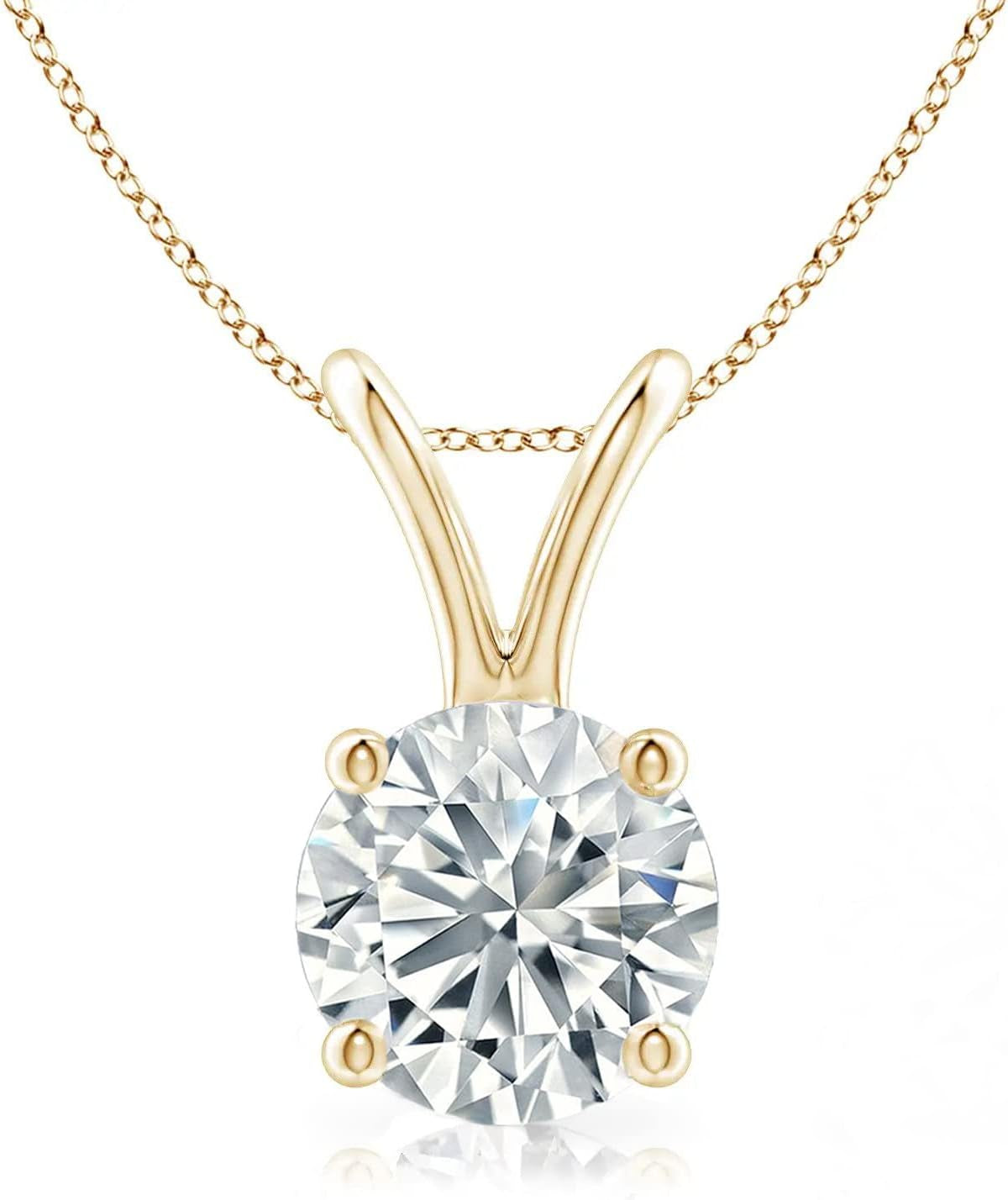 .25-1.00 Carat round Shape Brilliant Solitaire Lab-Grown Diamond Solitaire Pendant Necklace for Women Girls Infants | 14K Yellow or White or Rose/Pink Gold with 18" Gold Chain