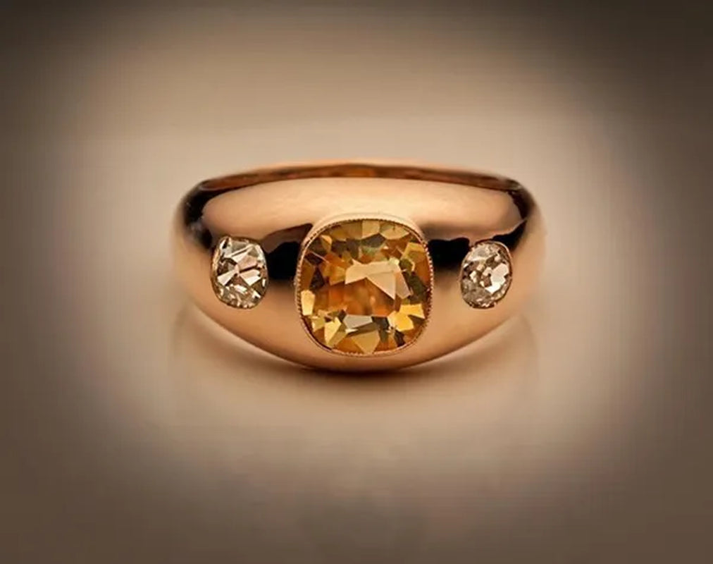 Vintage Women'S Fashion Rose Gold Natural Citrine Diamond & White Sapphire Ring Anniversary Gift Engagement Bridal Wedding Jewelry Rings Size 5-10