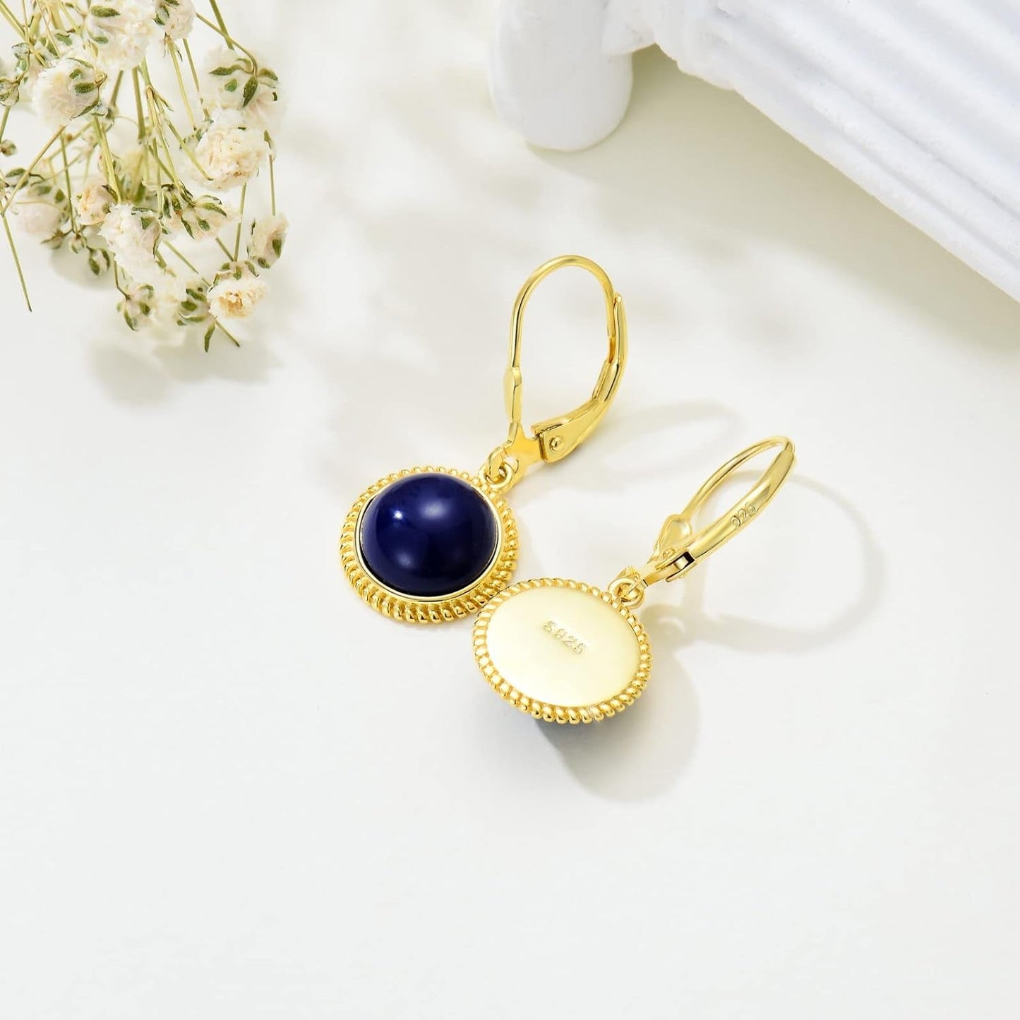 Lapis Lazuli Earrings Sterling Silver Blue Lapis Leverback Earrings for Women Natrual Lapis Gemstone Earrings Lapis Lazuli Jewelry for Women Teens Girls Birthday Gift