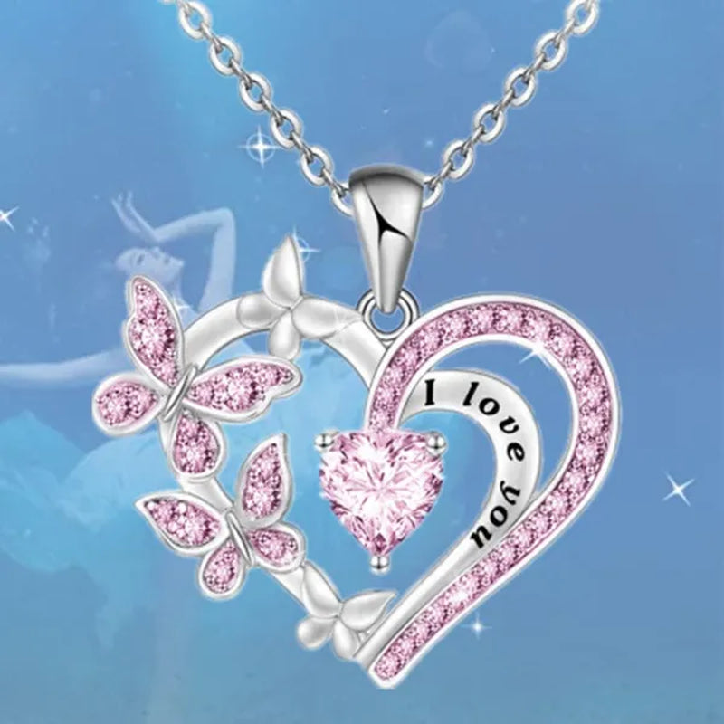 Exquisite Fashion Creative Women's Butterfly Necklace Crystal Butterfly Jewelry Love Pendant Butterfly Necklace Women's Wedding Jewelry Birthday Party Anniversary Gift Jewelry