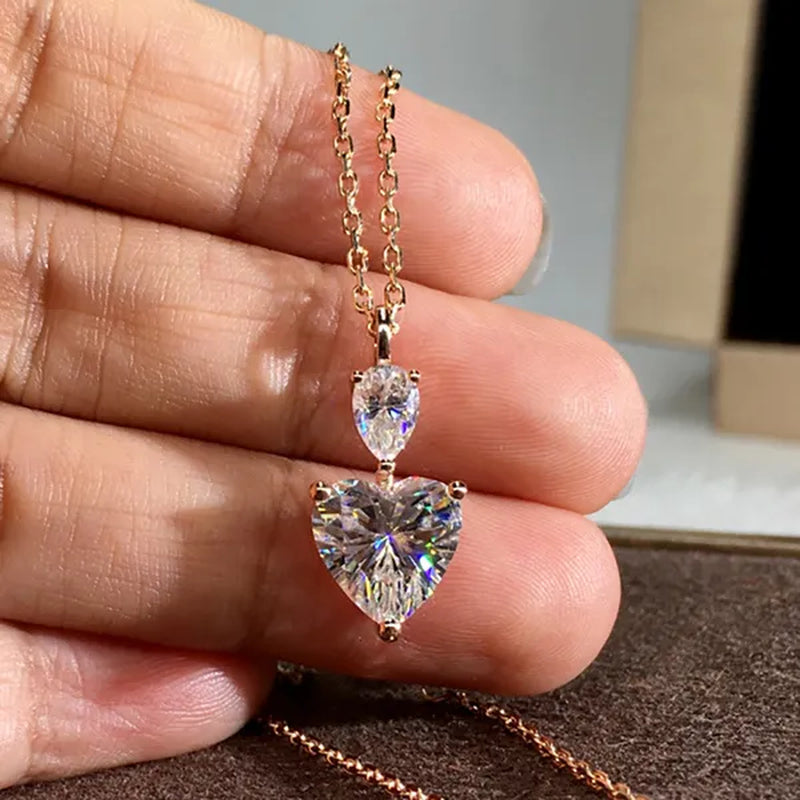 Fashion Women'S Silver Plated Chain Necklace Heart-Shaped Topaz Natural Diamond Wedding Engagement Party Pendant Necklace Jewelry