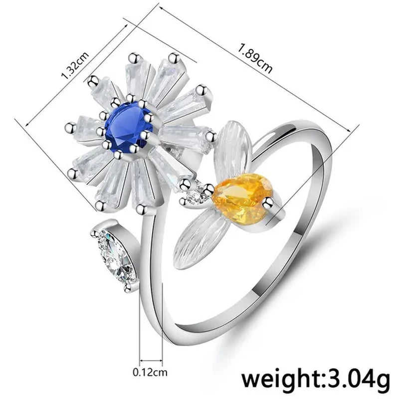 Flower Bees Silver Multicolor Creative Sweet Cute Princess Rings Daisy Opening Ring Adjustable Ring Anniversary Statement Natural Gemstones Pink Sapphire White Sapphire Ring