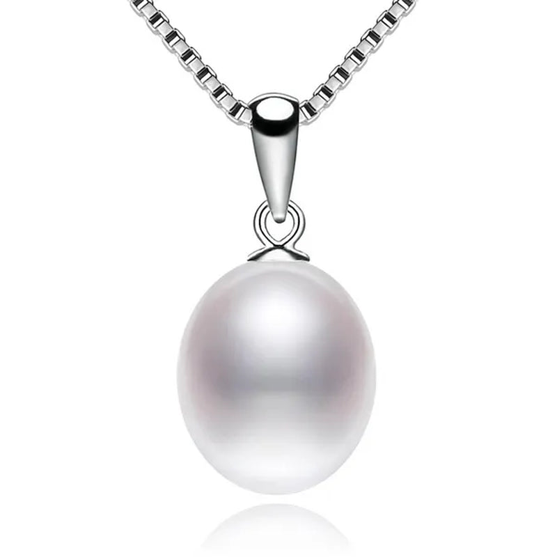 Classic 925 Sterling Silver Chain with Natural Cultured Pearl Pendant Necklace for Women Fine Jewelry Gifts FEIGE