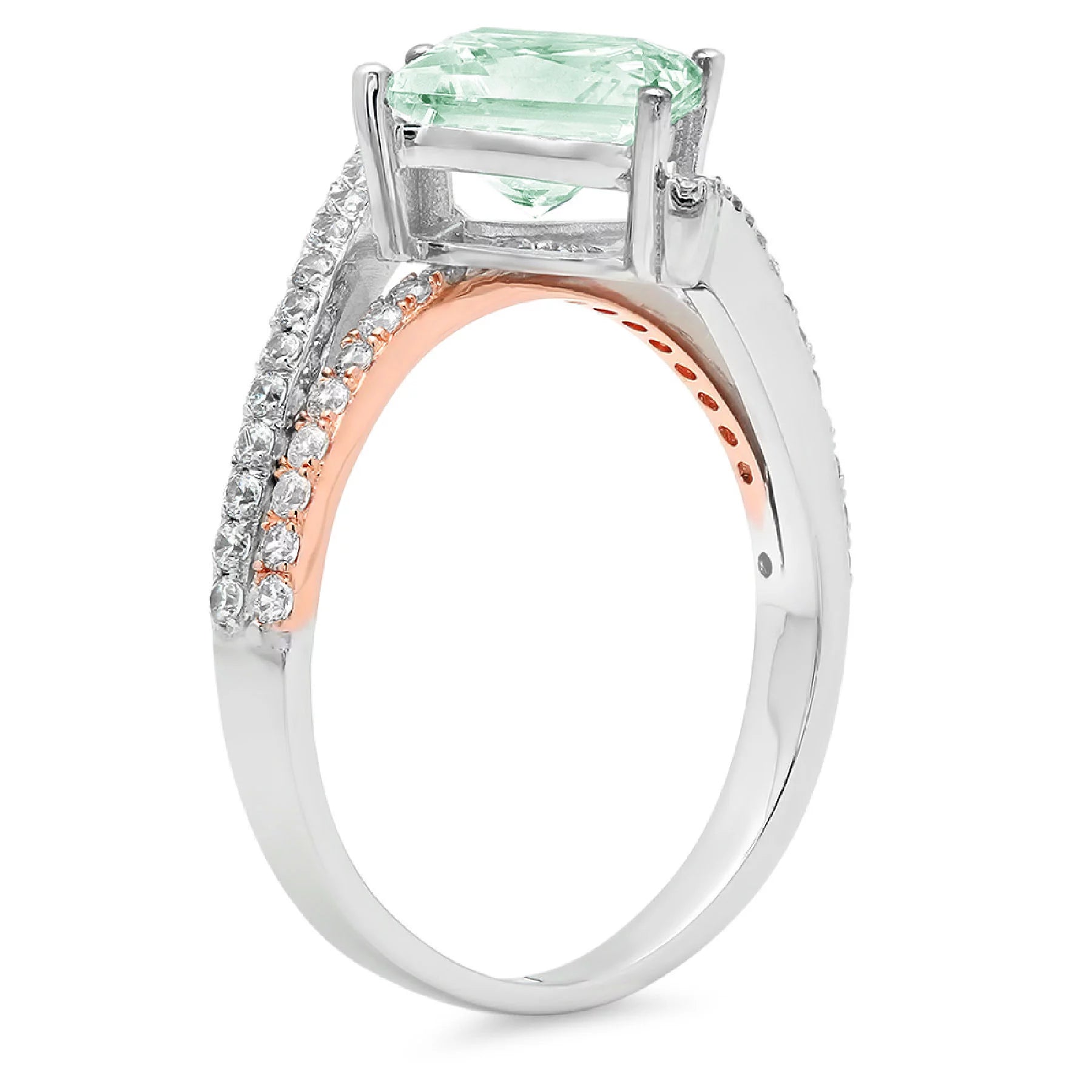 2.49Ct Princess Cut Green Simulated Diamond 14K White Rose Gold Anniversary Engagement Ring Size 6.5