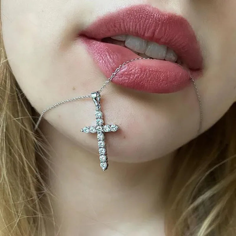Cross Diamond Moissanite Pendant Necklace Party Wedding Choker Statement Necklace Women Fashion Jewelry