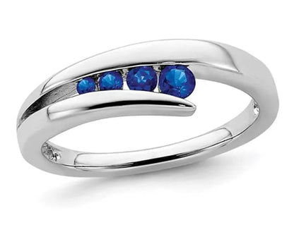1/5 Carat (Ctw) Natural Blue Sapphire Ring Band in 14K White Gold
