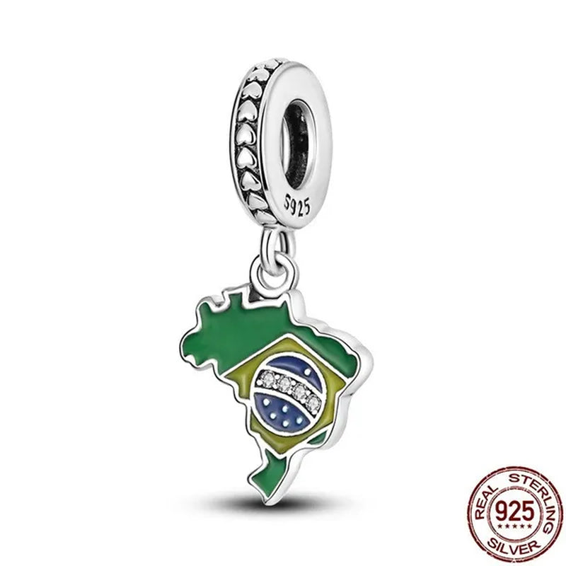 The New 925 Sterling Silver Brazil Map Pendant Charms Fit Original Bracelet Necklace DIY Jewelry