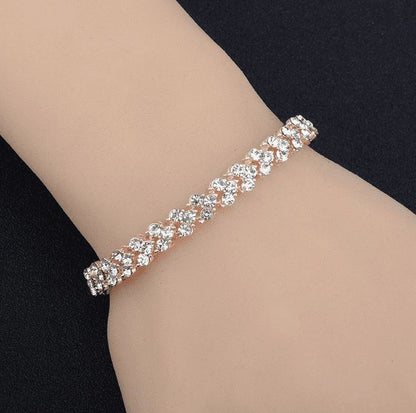 Women Fashion Gold Silver Crystal Diamond Cuff Bracelet Bangle Chain Jewelry